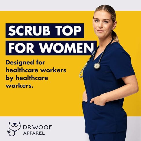 Dr. Woof Apparel Women's Scrub Top - 3-Pocket V-Neck Surgical Scrubs - Short Sleeve Medical Nursing Uniform in Saudi Arabia