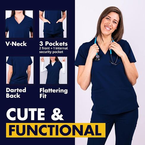 Dr. Woof Apparel Women's Scrub Top - 3-Pocket V-Neck Surgical Scrubs - Short Sleeve Medical Nursing Uniform in Saudi Arabia