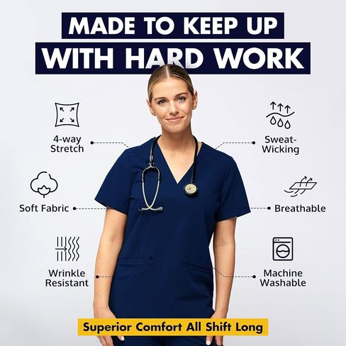 Dr. Woof Apparel Women's Scrub Top - 3-Pocket V-Neck Surgical Scrubs - Short Sleeve Medical Nursing Uniform in Saudi Arabia