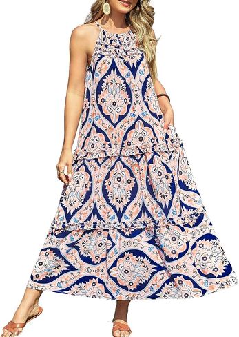 GRACE KARIN Women's Maxi Boho Dress Casual Summer Loose Long Floral Sundresses Flowy Halter Tiered Beach Vacation Outfits in Saudi Arabia