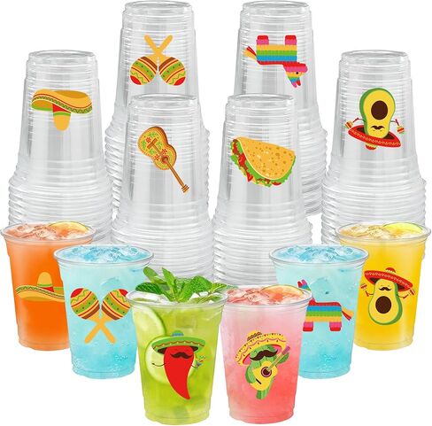 50 Pcs Mexican Fiesta Plastic Cups 16 oz Mexican Party Cups Cinco De Mayo Disposable Cup Clear Drinking Cup Bulk for Taco Birthday Hispanic Heritage Month Party Supplies in Saudi Arabia