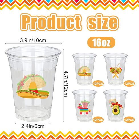 50 Pcs Mexican Fiesta Plastic Cups 16 oz Mexican Party Cups Cinco De Mayo Disposable Cup Clear Drinking Cup Bulk for Taco Birthday Hispanic Heritage Month Party Supplies in Saudi Arabia