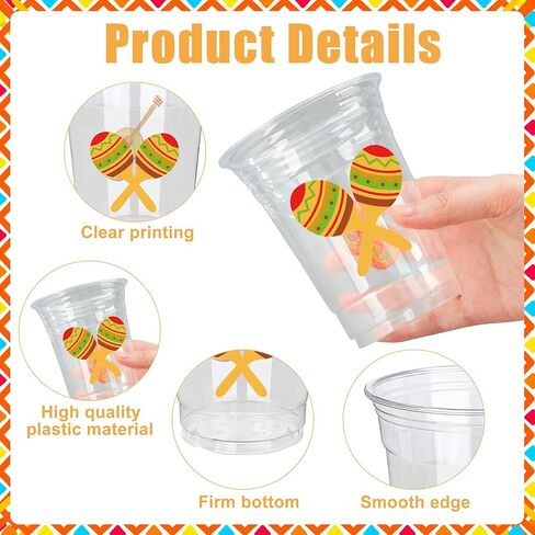 50 Pcs Mexican Fiesta Plastic Cups 16 oz Mexican Party Cups Cinco De Mayo Disposable Cup Clear Drinking Cup Bulk for Taco Birthday Hispanic Heritage Month Party Supplies in Saudi Arabia