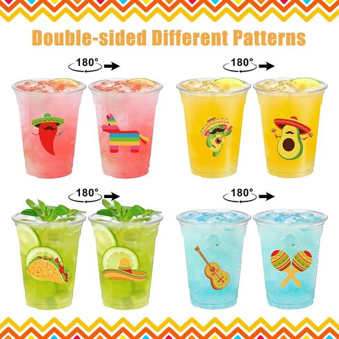 50 Pcs Mexican Fiesta Plastic Cups 16 oz Mexican Party Cups Cinco De Mayo Disposable Cup Clear Drinking Cup Bulk for Taco Birthday Hispanic Heritage Month Party Supplies in Saudi Arabia