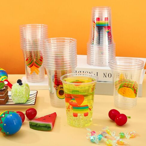 50 Pcs Mexican Fiesta Plastic Cups 16 oz Mexican Party Cups Cinco De Mayo Disposable Cup Clear Drinking Cup Bulk for Taco Birthday Hispanic Heritage Month Party Supplies in Saudi Arabia