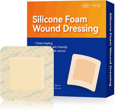 ضمادة إسفنجية من السيليكون مع لاصق حدودي، ضمادات معقمة للجروح، تضميد العناية بالجروح، ضمادات كبيرة مقاومة للماء، العناية بالجروح ذاتية اللصق والضمادات (3 × 3 بوصة (عبوة من 10)) in Kuwait