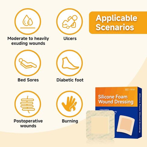 ضمادة إسفنجية من السيليكون مع لاصق حدودي، ضمادات معقمة للجروح، تضميد العناية بالجروح، ضمادات كبيرة مقاومة للماء، العناية بالجروح ذاتية اللصق والضمادات (3 × 3 بوصة (عبوة من 10)) in Kuwait