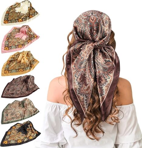 Square Satin Head Scarf for Women Vintage Print Head Wrap Silk Bandana Scarves in Saudi Arabia