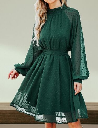 Women Summer Sundress Dress 2025 Casual Mini Dress Swiss Dot Party with Belts High Neck in Saudi Arabia