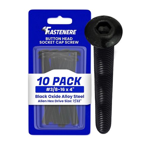 Fastenere Button Head Socket Cap Screws - 3/8-16 x 4 (10-Pcs) Alloy Steel, Fully Threaded, Fine Black Oxide Finish, Corrosion-Resistant, Machine Thread, Easy to Install w/Allen Hex Drive in Saudi Arabia
