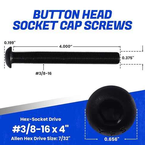 Fastenere Button Head Socket Cap Screws - 3/8-16 x 4 (10-Pcs) Alloy Steel, Fully Threaded, Fine Black Oxide Finish, Corrosion-Resistant, Machine Thread, Easy to Install w/Allen Hex Drive in Saudi Arabia