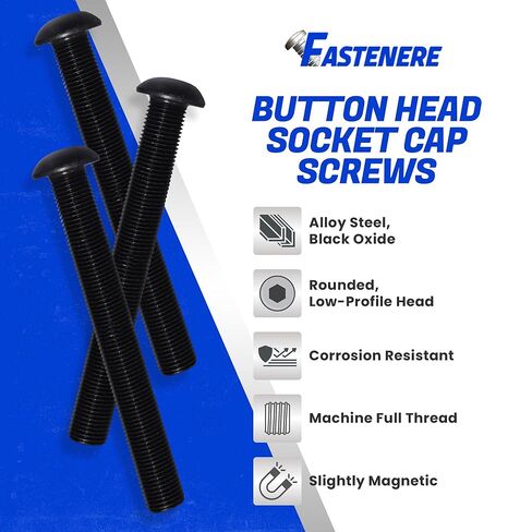 Fastenere Button Head Socket Cap Screws - 3/8-16 x 4 (10-Pcs) Alloy Steel, Fully Threaded, Fine Black Oxide Finish, Corrosion-Resistant, Machine Thread, Easy to Install w/Allen Hex Drive in Saudi Arabia