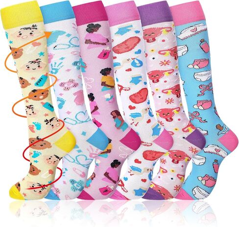 6 Pairs Labor and Delivery Nurse Compression Socks 20-30 Mmhg Circulation Support Novelty Labor and Delivery Socks for Obgyn Doctor Nicu Nurse Obstetrical Pregnant L and D Midwife Gift in Saudi Arabia