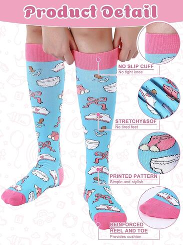 6 Pairs Labor and Delivery Nurse Compression Socks 20-30 Mmhg Circulation Support Novelty Labor and Delivery Socks for Obgyn Doctor Nicu Nurse Obstetrical Pregnant L and D Midwife Gift in Saudi Arabia