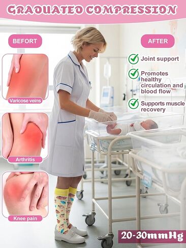 6 Pairs Labor and Delivery Nurse Compression Socks 20-30 Mmhg Circulation Support Novelty Labor and Delivery Socks for Obgyn Doctor Nicu Nurse Obstetrical Pregnant L and D Midwife Gift in Saudi Arabia