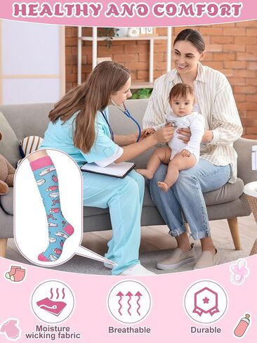6 Pairs Labor and Delivery Nurse Compression Socks 20-30 Mmhg Circulation Support Novelty Labor and Delivery Socks for Obgyn Doctor Nicu Nurse Obstetrical Pregnant L and D Midwife Gift in Saudi Arabia