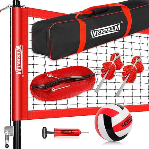 Portable Volleyball Net Set, 32FT Outdoor Volleyball Net for Backyard & Beach, Adjustable Height Volleyball Net with Anti-Sag Winch, Complete Volleyball Set with Ball & Accessories in Saudi Arabia
