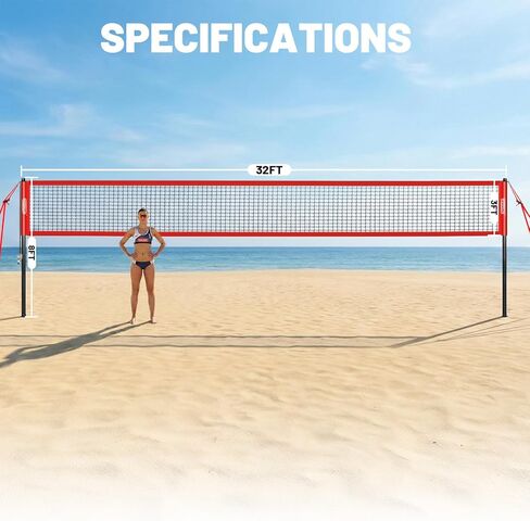 Portable Volleyball Net Set, 32FT Outdoor Volleyball Net for Backyard & Beach, Adjustable Height Volleyball Net with Anti-Sag Winch, Complete Volleyball Set with Ball & Accessories in Saudi Arabia
