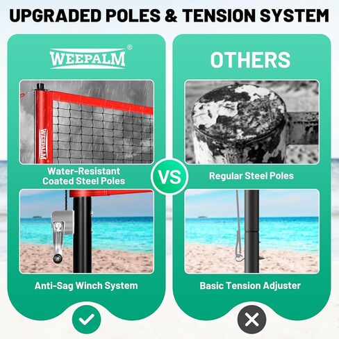 Portable Volleyball Net Set, 32FT Outdoor Volleyball Net for Backyard & Beach, Adjustable Height Volleyball Net with Anti-Sag Winch, Complete Volleyball Set with Ball & Accessories in Saudi Arabia