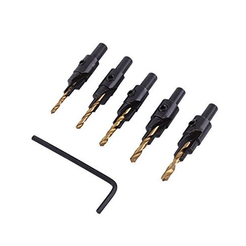 5PCS HSS Countersink Drill Bit Set 1/4 Inch Round Shank Chamfering Tool for Woodworking Deburring Chamfer Counter Sink Bits Kit in Saudi Arabia