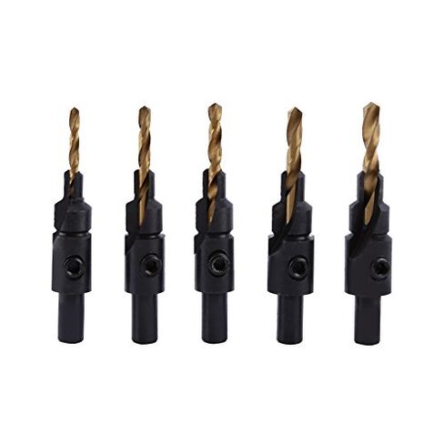 5PCS HSS Countersink Drill Bit Set 1/4 Inch Round Shank Chamfering Tool for Woodworking Deburring Chamfer Counter Sink Bits Kit in Saudi Arabia