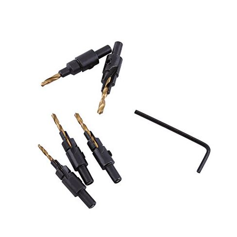 5PCS HSS Countersink Drill Bit Set 1/4 Inch Round Shank Chamfering Tool for Woodworking Deburring Chamfer Counter Sink Bits Kit in Saudi Arabia