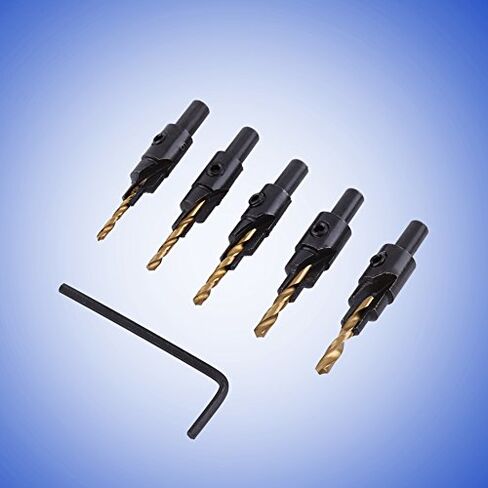 5PCS HSS Countersink Drill Bit Set 1/4 Inch Round Shank Chamfering Tool for Woodworking Deburring Chamfer Counter Sink Bits Kit in Saudi Arabia