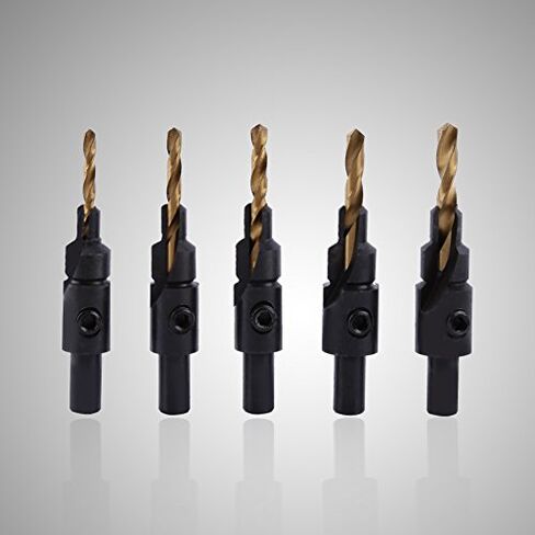 5PCS HSS Countersink Drill Bit Set 1/4 Inch Round Shank Chamfering Tool for Woodworking Deburring Chamfer Counter Sink Bits Kit in Saudi Arabia