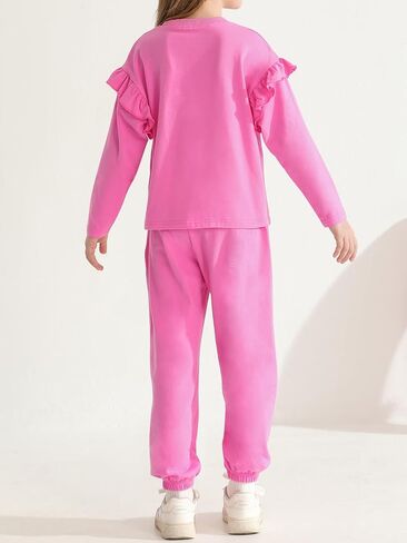 بدلة رياضية للفتيات من Valcatch مكونة من قطعتين سويت شيرت لطيف مكشكش وسراويل رياضية للأطفال طقم رياضي للركض ملابس الخريف والشتاء in Kuwait