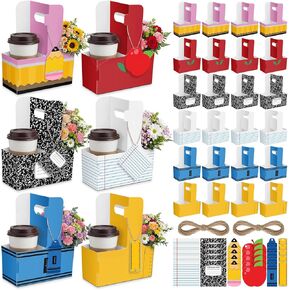 30 Set Teacher Appreciation Gifts Pencil Composition Book Apple 2 Cup Drink Carrier with Greeting Card Ribbon Disposable Cup Holders with Handle for Party Favors Gift First Day of School in Kuwait