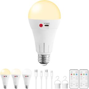 Vitnucrol 2 Pack Rechargeable Light Bulbs with Remote, E26 Wireless Battery Operated Light Bulb for Lamps, 2600mAh Dimmable Timer A21 Standard Emergency LED Light Bulbs for Power Outages, 7W, 300LM in Saudi Arabia