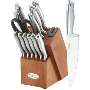 Marco Almond® Knife Block Set, KYA26 Knife Set with Block, 14 Pieces Stainless Steel Chef Kitchen Knives with Built-in Sharpener in Saudi Arabia