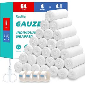64 Pack Gauze Rolls, 4" x 4.1 Yards, Premium Stretch Bandage Wrap for Wounds - Individually Wrapped, First Aid, Mummy Wrap, Vet & Medical Supplies, Latex-Free in Saudi Arabia