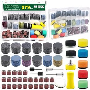 279 قطعة من أقراص الصنفرة والطبول مقاس 1 بوصة لقم الصنفرة من Dremel، وخطاف وحلقة صنفرة بحبيبات 60-10000 لملحقات أدوات Dremel، ومجموعة تلميع Dremel للراتنج/الخشب/الصخور/المجوهرات in Kuwait