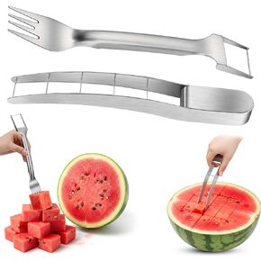 LemonRoad 2 Pcs Watermelon Cutter Slicer Set, 2-in-1 Stainless Steel Fruit Cutter with Fork & Watermelon Cutters Tool for Easy Cubes, Quickly Melon Slicer Tool Set for Home Party Camping Kitchen in Saudi Arabia