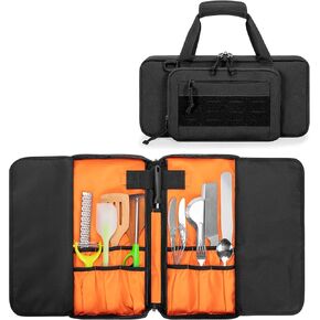 samdew Chef Knife Storage Bag, Kitchen Tool Organizer with 18 Utensil Slots, Knife Set Carrying Case for Culinary Chef, with Detachable Shoulder Strap for Kitchen, Camping & Travel, Bag Only in Kuwait