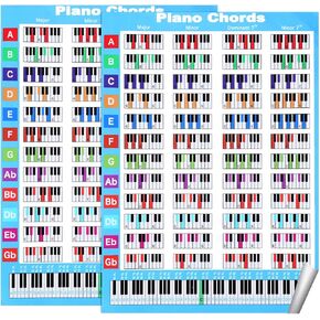 2PCS Piano Chord Chart Reference Guide, 8.5 x 11.4 inch Piano Chords Chart Poster Keyboard Key Poster Cheatsheet Note Charts for Pianos Players Teachers Beginners Gift in Saudi Arabia