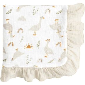 david's kids 100% Muslin Cotton Flounce Baby Blanket for Boy Girl, 47" x47' | Large Size, Ultra Soft Crib Swaddle Blankets, Reversible Design & Breathable Nursery Bedding for Newborns Toddlers, Goose in Saudi Arabia