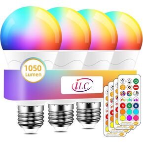 لمبة إضاءة LED ILC مكافئة 85 وات، مصابيح إضاءة متغيرة اللون 2700 كلفن أبيض دافئ، جهاز تحكم عن بعد RGB 6 أوضاع، توقيت، مزامنة، قاعدة لولبية E26 قابلة للتعتيم (عبوتان) in Kuwait