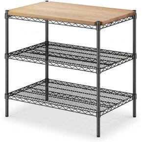 رفوف سلكية سوداء مقاس 24 بوصة عمق × 36 بوصة عرض × 34 بوصة ارتفاع - رف تخزين متعدد الأغراض قابل للتعديل للخدمة الشاقة مكون من 3 أرفف in Kuwait