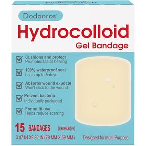 Dodanros Advanced Fast Healing Large Hydrocolloid Gel Bandages, Adhesive Wound Care Pads, 3.07 * 2.32 in （15 Count） in Kuwait