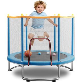 ترامبولين للأطفال مع شبكة أمان - سعة 440 رطل، أرجل حلقية مطورة مقاومة للصدأ، بار وألعاب جمباز قابلة للتعديل - ترامبولين للأطفال الصغار في الأماكن المغلقة والمفتوحة للأولاد والبنات من سن 1 إلى 8 سنوات in Kuwait