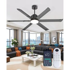 JAYNLT 62 Inch Ceiling Fan with Light, High CFM Industrial LED Fan Light, Remote and APP Control, Reversible Airflow, 6 Speeds, Quiet DC Motor, Suitable for Shop, Living Room, Farm in Saudi Arabia