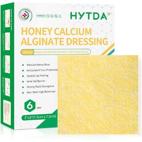 Manuka Honey Calcium Alginate Wound Dressing, 3×3 Inches, 6 Individual Pack- Wound Care for Moist Healing, Highly Absorbent Dressing with Calcium Alginate for Pressure Sores, Ulcers in Saudi Arabia