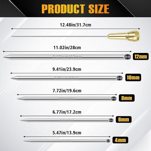 Rope Splicing Tool Kit, 5 Sizes (1/4", 5/16", 3/8", 7/16", 1/2") Stainless Steel Splicing FIDs with Brass Handle, Push Rod & Storage Pouch, for Marine and Rope Work in Saudi Arabia