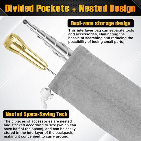 Rope Splicing Tool Kit, 5 Sizes (1/4", 5/16", 3/8", 7/16", 1/2") Stainless Steel Splicing FIDs with Brass Handle, Push Rod & Storage Pouch, for Marine and Rope Work in Saudi Arabia