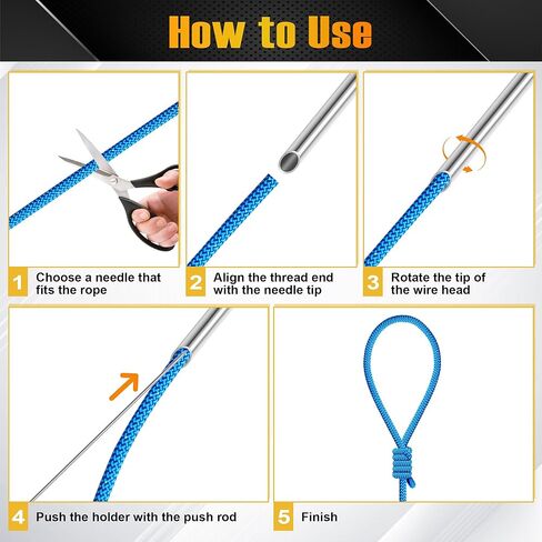 Rope Splicing Tool Kit, 5 Sizes (1/4", 5/16", 3/8", 7/16", 1/2") Stainless Steel Splicing FIDs with Brass Handle, Push Rod & Storage Pouch, for Marine and Rope Work in Saudi Arabia