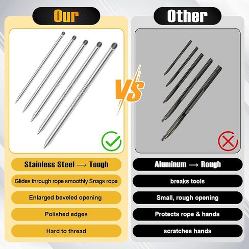Rope Splicing Tool Kit, 5 Sizes (1/4", 5/16", 3/8", 7/16", 1/2") Stainless Steel Splicing FIDs with Brass Handle, Push Rod & Storage Pouch, for Marine and Rope Work in Saudi Arabia