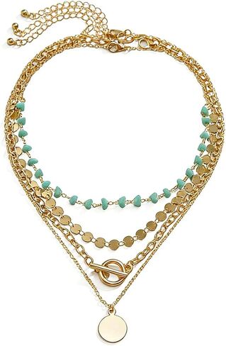 Boho Necklaces for Women Layered Sequin Beaded Choker Necklace Western Jewelry Boho Jewelry for Women Western Necklaces in Saudi Arabia