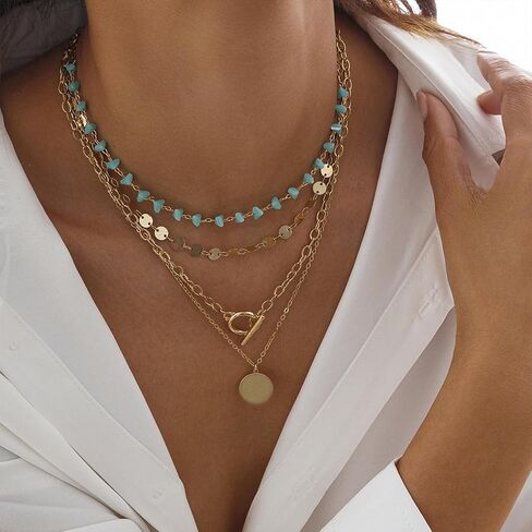 Boho Necklaces for Women Layered Sequin Beaded Choker Necklace Western Jewelry Boho Jewelry for Women Western Necklaces in Saudi Arabia